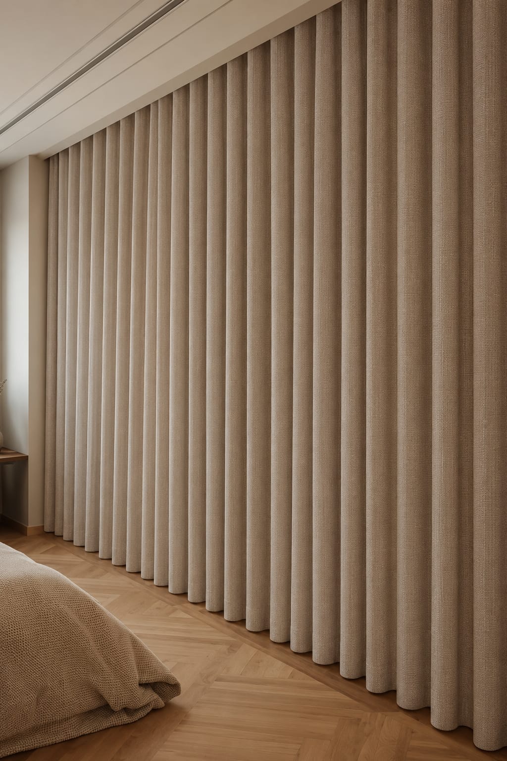 Blackout curtains drawn across a bedroom window